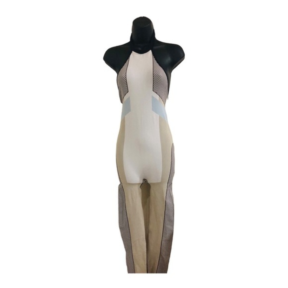 Zara contour‎ collection gray colorblock open back halter stretch jumpsuit M/L - Picture 4 of 14